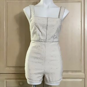 URBAN OUTFITTERS Bib ROMPER crisscross back Sz S Cream Black speckles